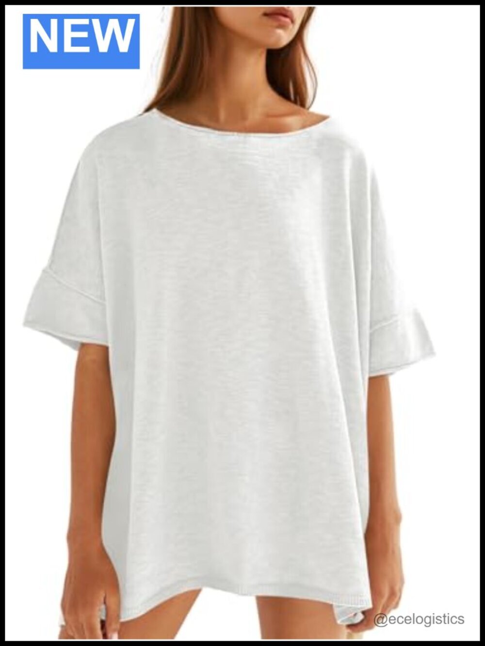 Women's Oversized T-Shirt Crew Neck Dropped Shoulder Side Slit Hem Tunic Top